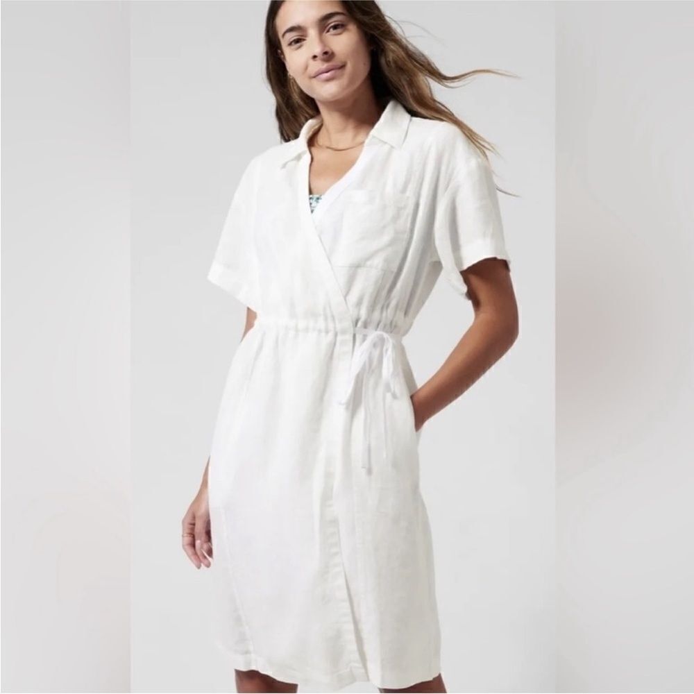 ATHLETA Playa Wrap Dress Women Size 2 White Linen Beachy Coverup